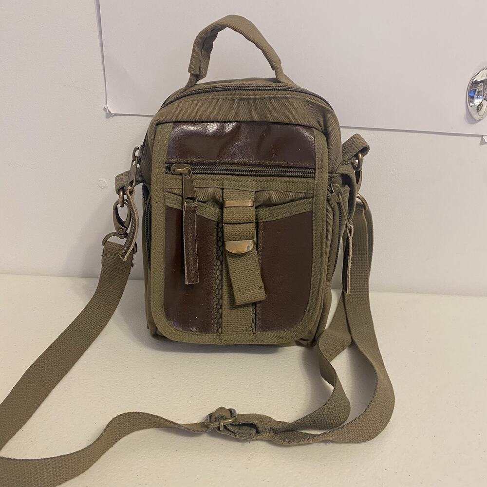 Vintage Fox Cargo Canvas Leather Paratrooper Bag Cotton Travel Crossbody Bag